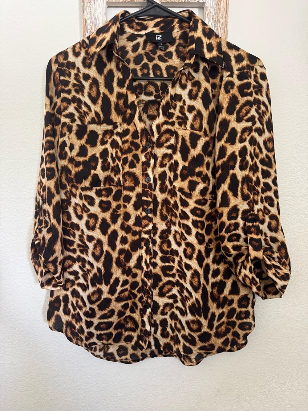 Iz Byer Leopard Print Button-Down Blouse - Brown & Black